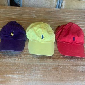 Three Polo Hats (Purple, Yellow, Red)